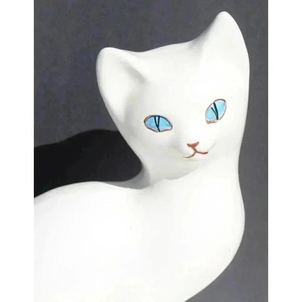 Vtg Ceramic Italian Him / Her White Cats Kitty Pair Set Figurine Sculpture Italy